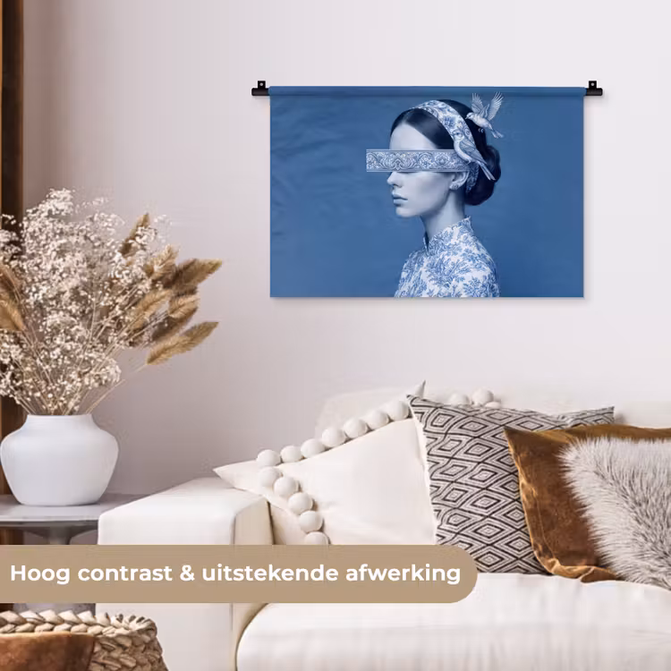 Wandkleed - Portret - Klassiek - Wit - Blauw — 4