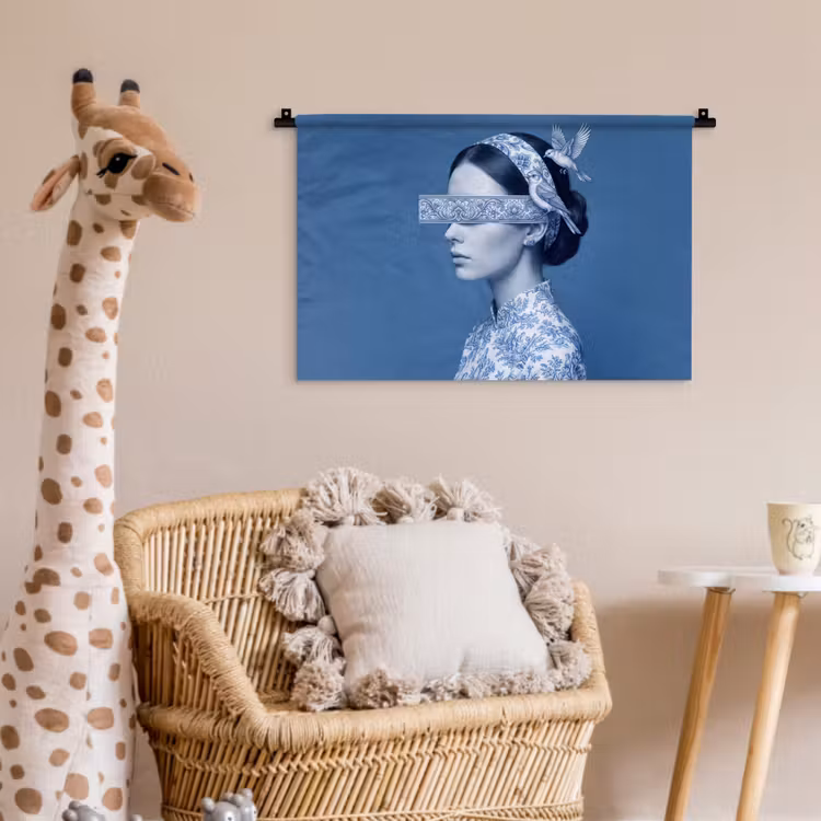 Wandkleed - Portret - Klassiek - Wit - Blauw — 5