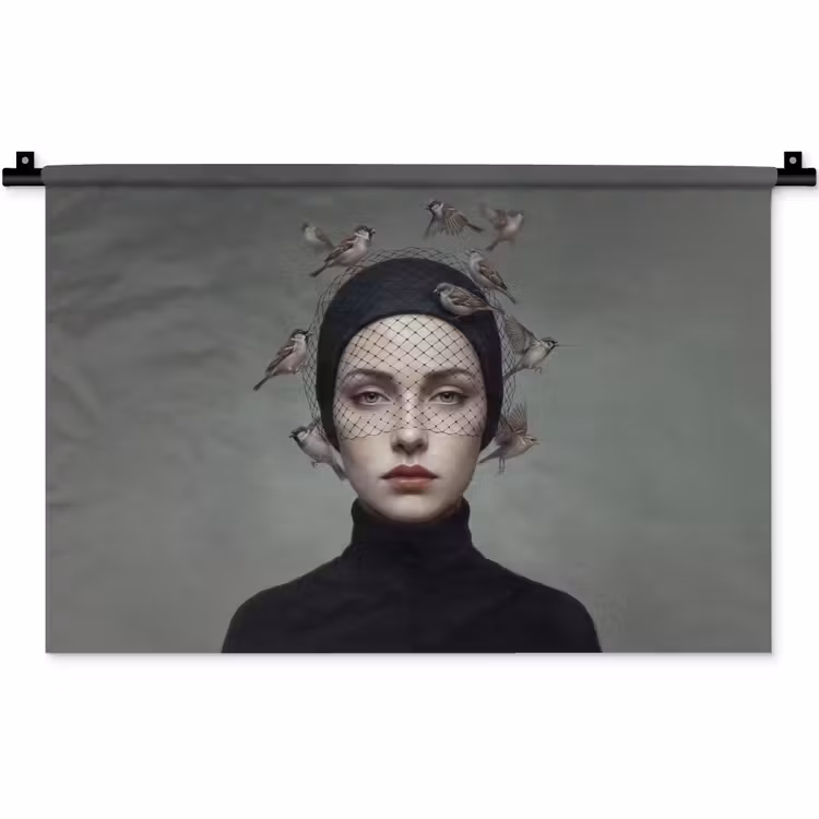 Wandkleed - Portret - Vogels - Zwart — 1