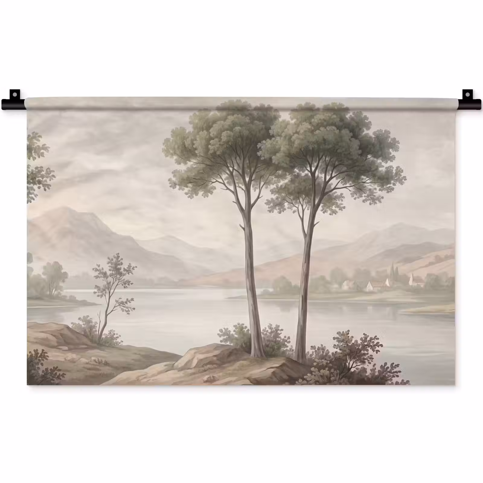Wandkleed - Bomen - Meer - Bergen - Illustratie — 1