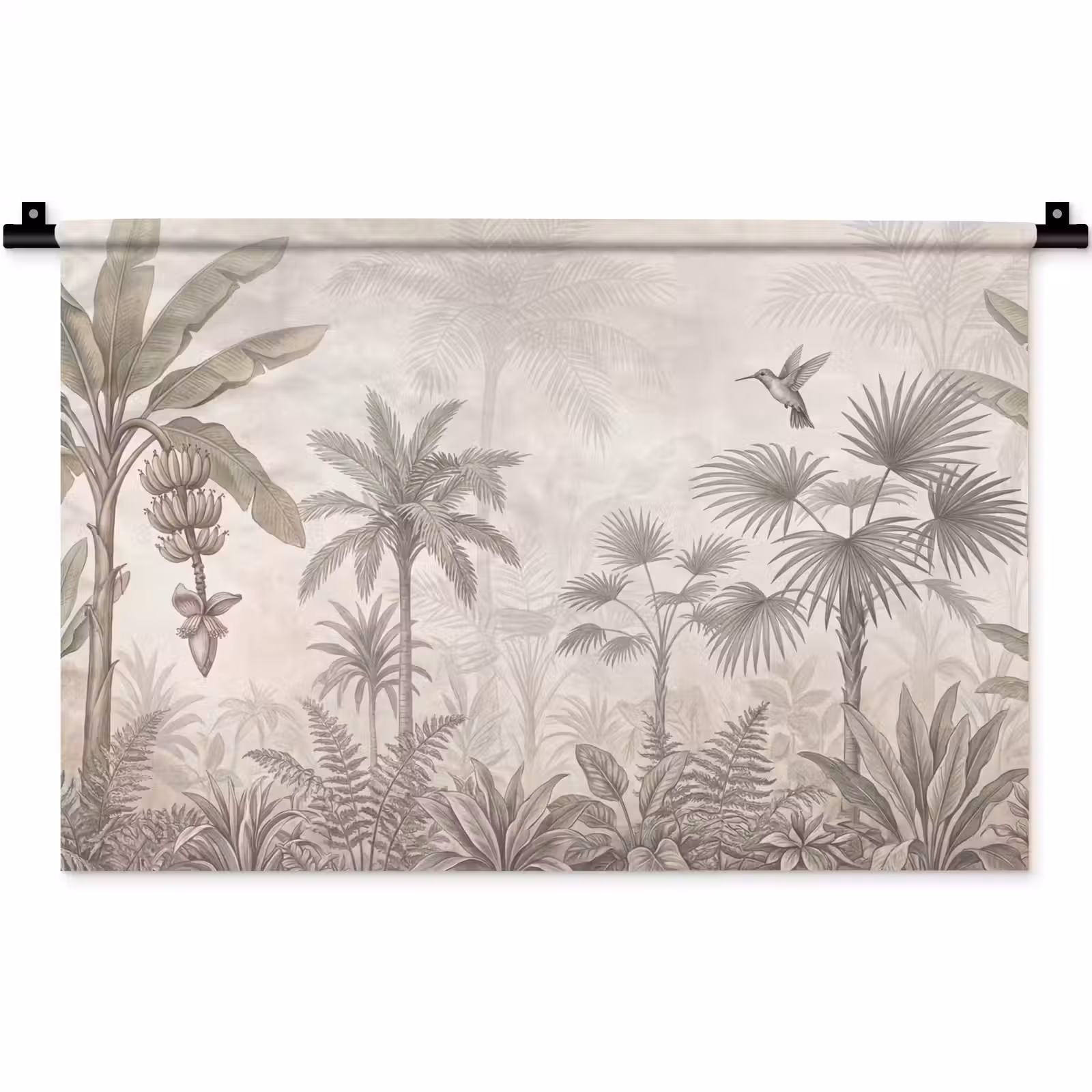 Wandkleed - Jungle - Banenboom - Kolibrie - Beige — 1