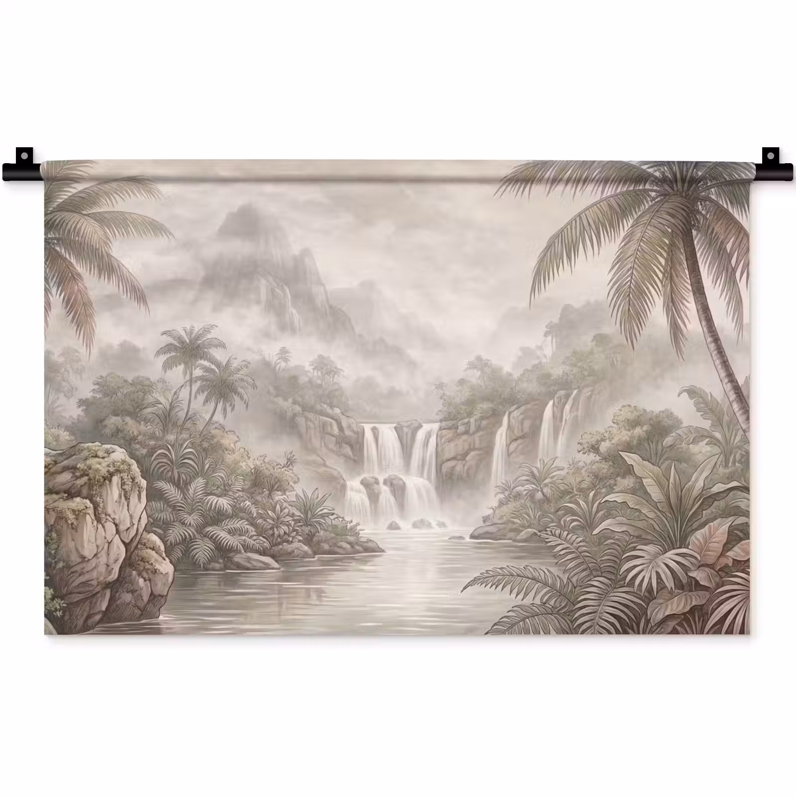 Wandkleed - Jungle - Watervallen - Tropisch - Illustratie — 1