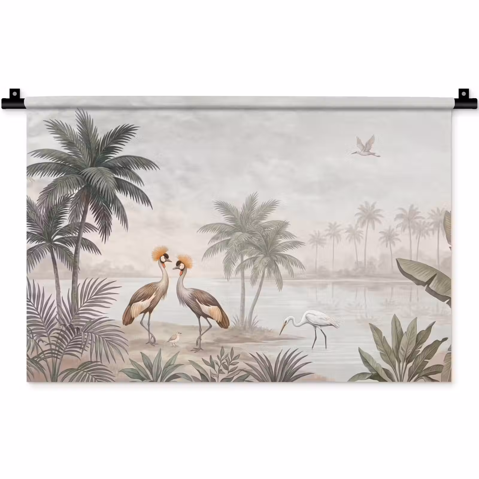 Wandkleed - Kraanvogels - Palmbomen - Tropisch — 1