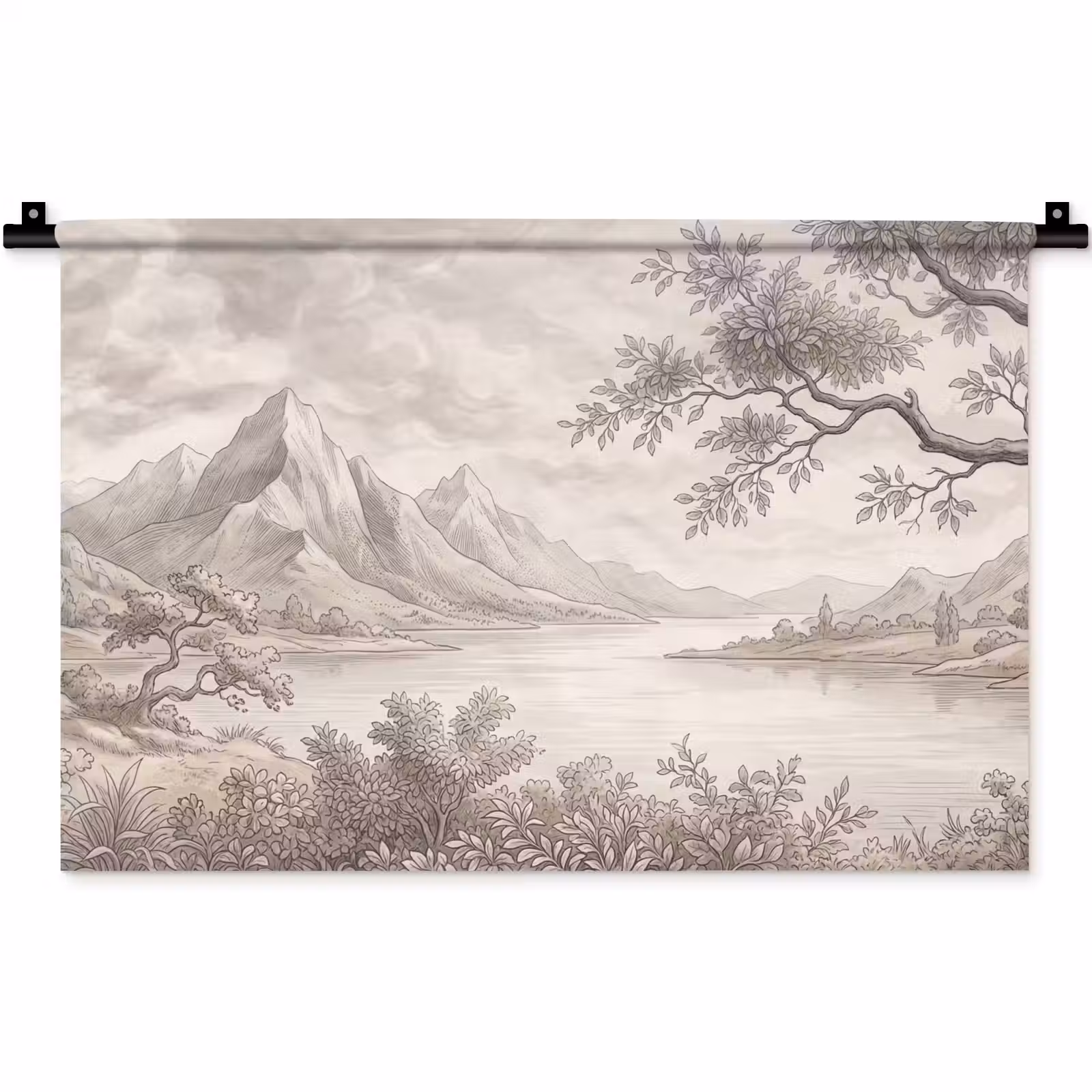 Wandkleed - Landschap - Bergen - Meer - Natuur — 1
