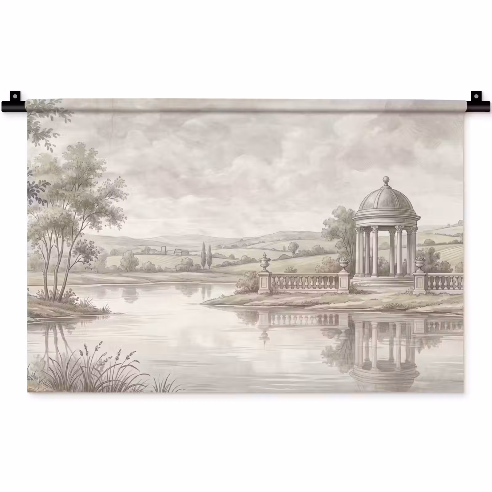 Wandkleed - Landschap - Water - Natuur - Sepia — 1