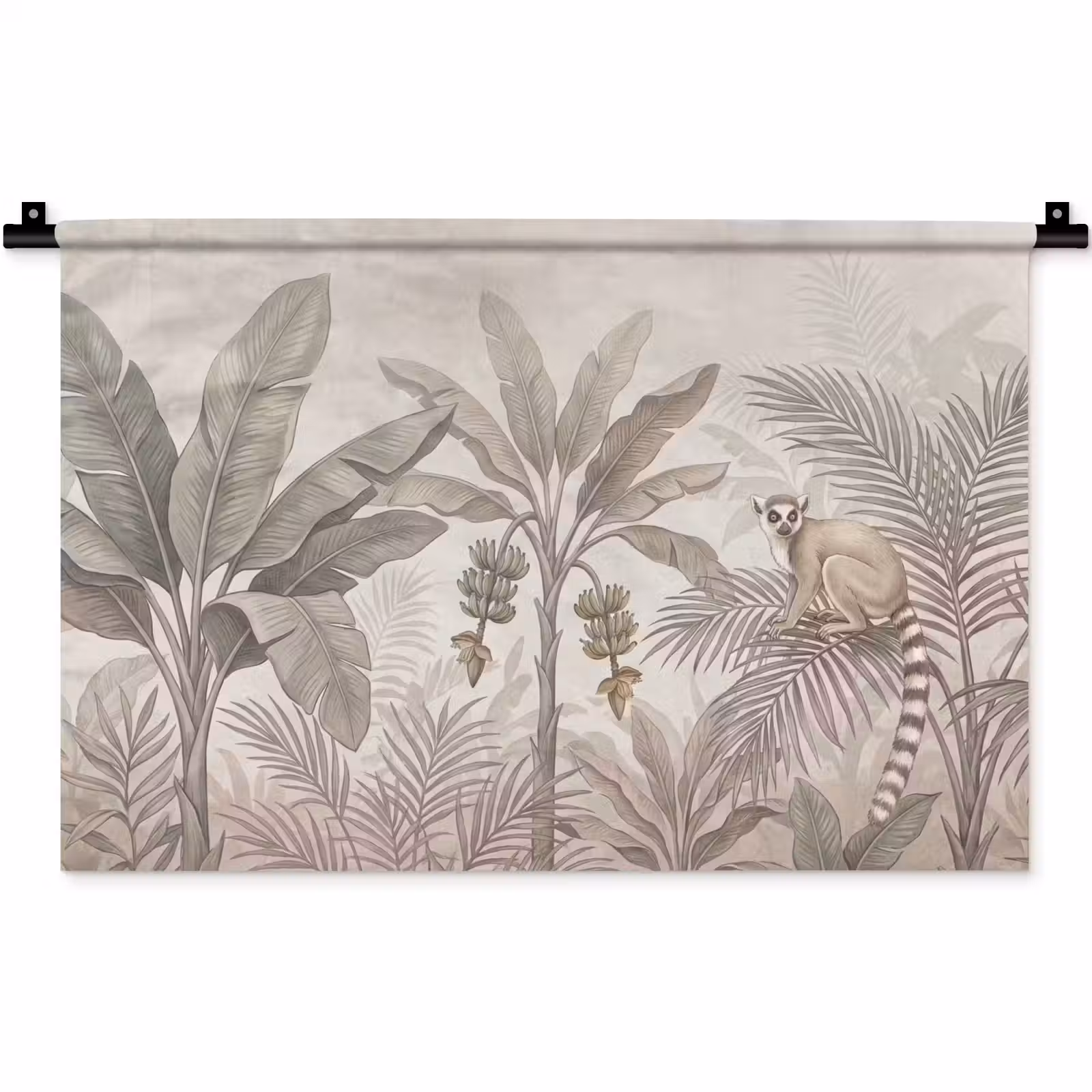 Wandkleed - Natuur - Jungle - Ringstaartmaki - Bruin — 1