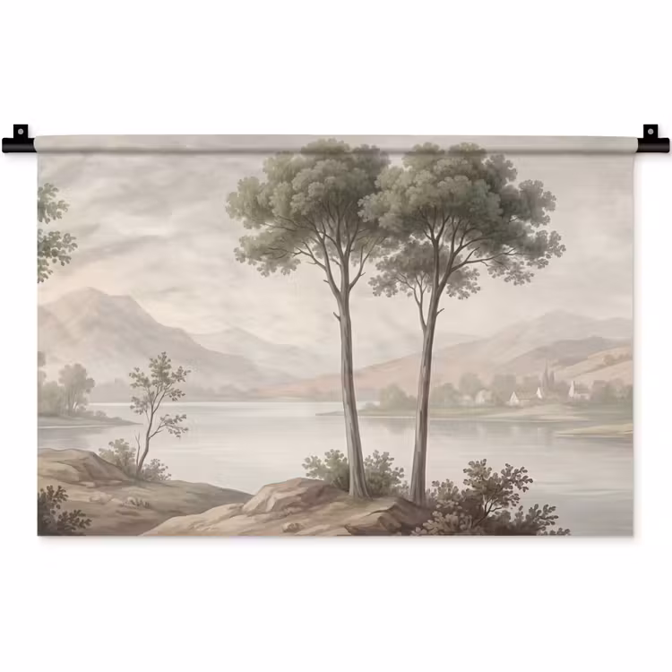 Wandkleed - Bomen - Meer - Bergen - Illustratie — 1