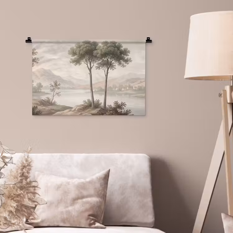 Wandkleed - Bomen - Meer - Bergen - Illustratie — 2