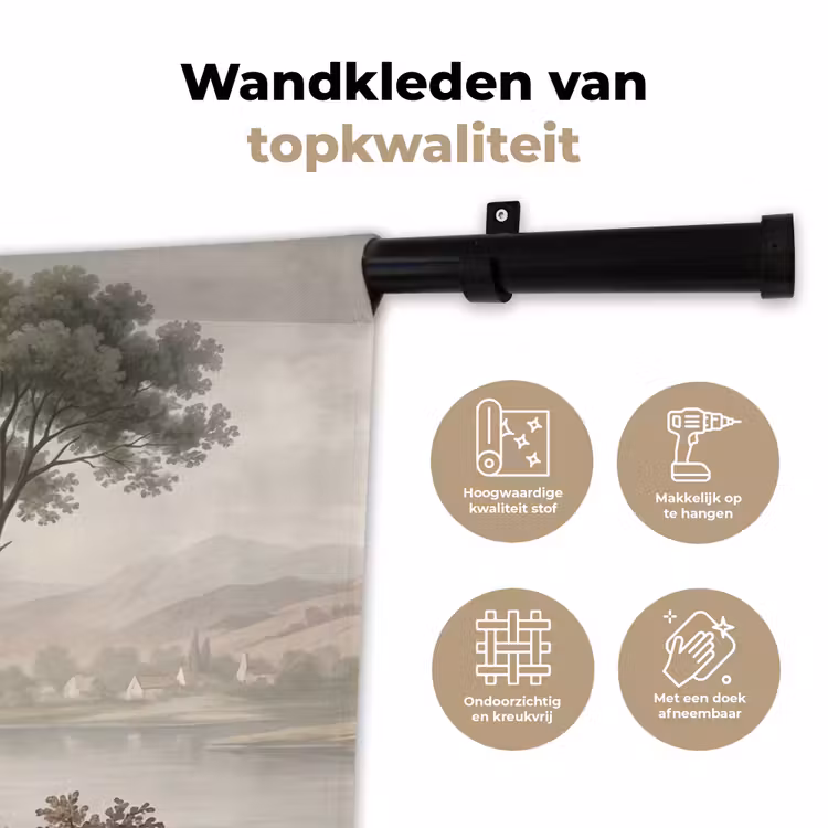 Wandkleed - Bomen - Meer - Bergen - Illustratie — 3