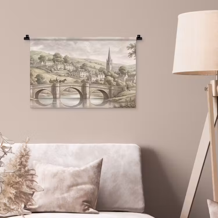 Wandkleed - Dorp - Brug - Uitzicht - Groen — 2