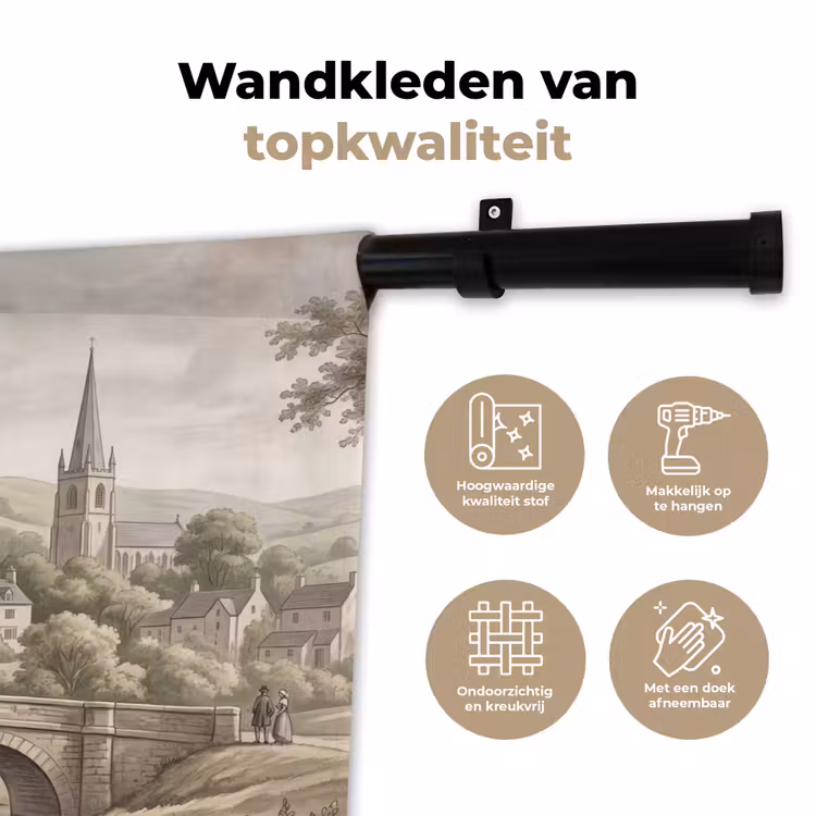 Wandkleed - Dorp - Brug - Uitzicht - Groen — 3