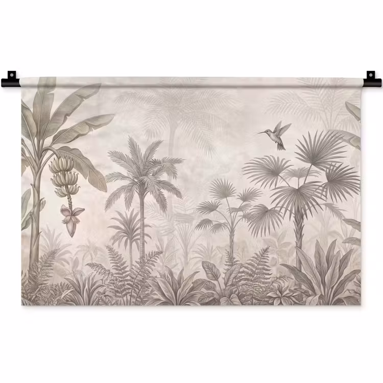 Wandkleed - Jungle - Banenboom - Kolibrie - Beige — 1