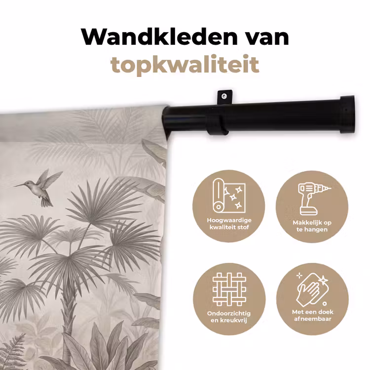 Wandkleed - Jungle - Banenboom - Kolibrie - Beige — 3