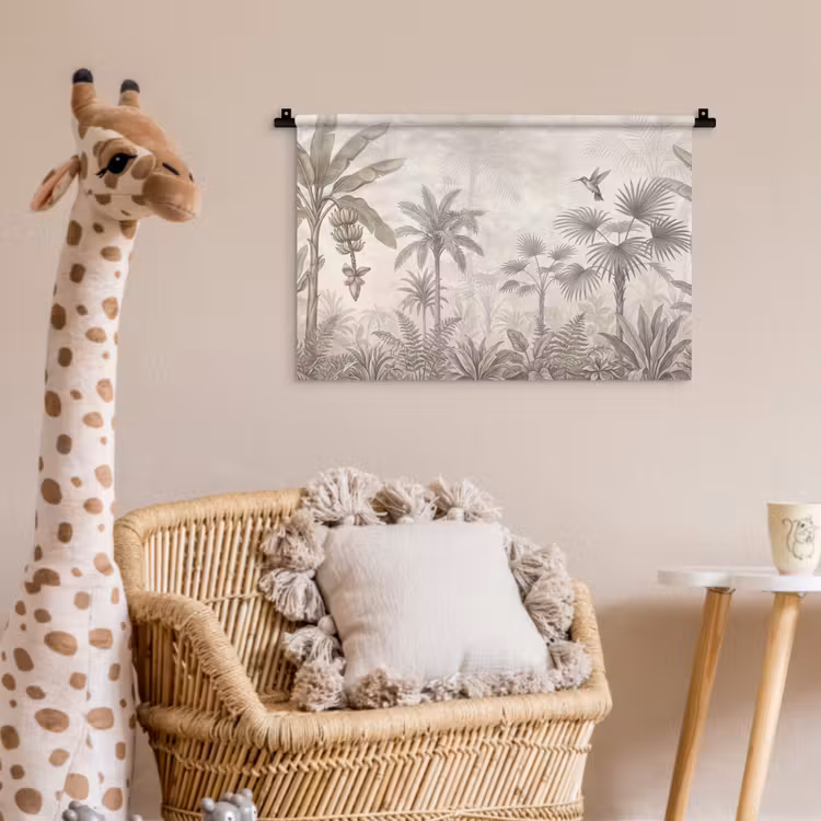 Wandkleed - Jungle - Banenboom - Kolibrie - Beige — 5