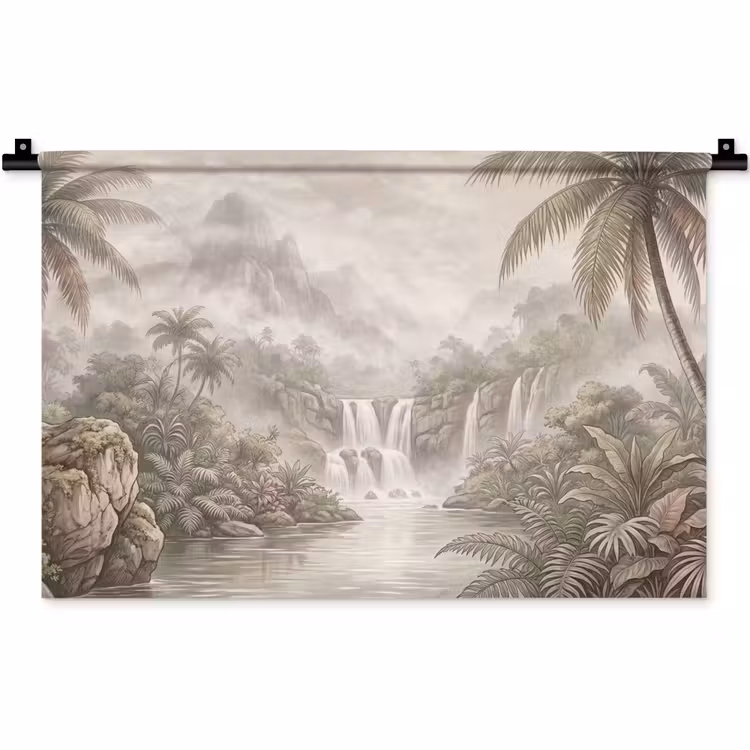 Wandkleed - Jungle - Watervallen - Tropisch - Illustratie — 1