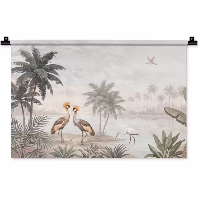 Wandkleed - Kraanvogels - Palmbomen - Tropisch — 1