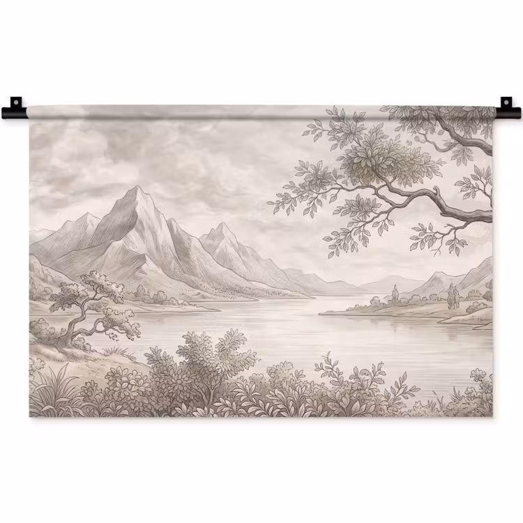 Wandkleed - Landschap - Bergen - Meer - Natuur — 1
