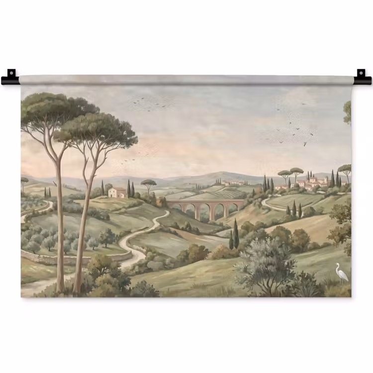 Wandkleed - Landschap - Heuvels - Zandpad - Groen — 1