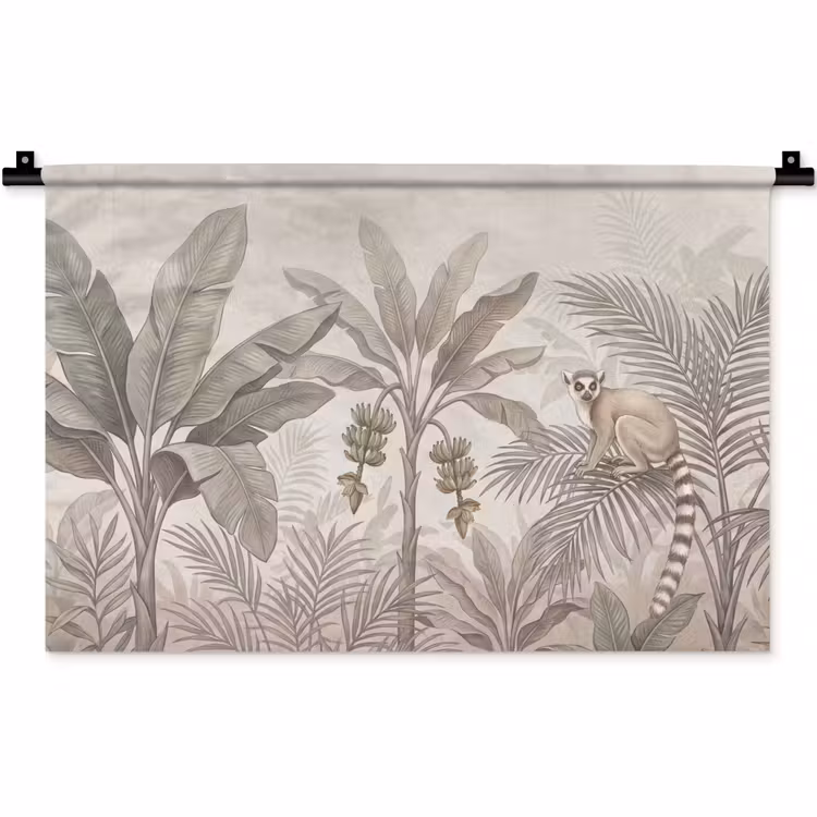 Wandkleed - Natuur - Jungle - Ringstaartmaki - Bruin — 1