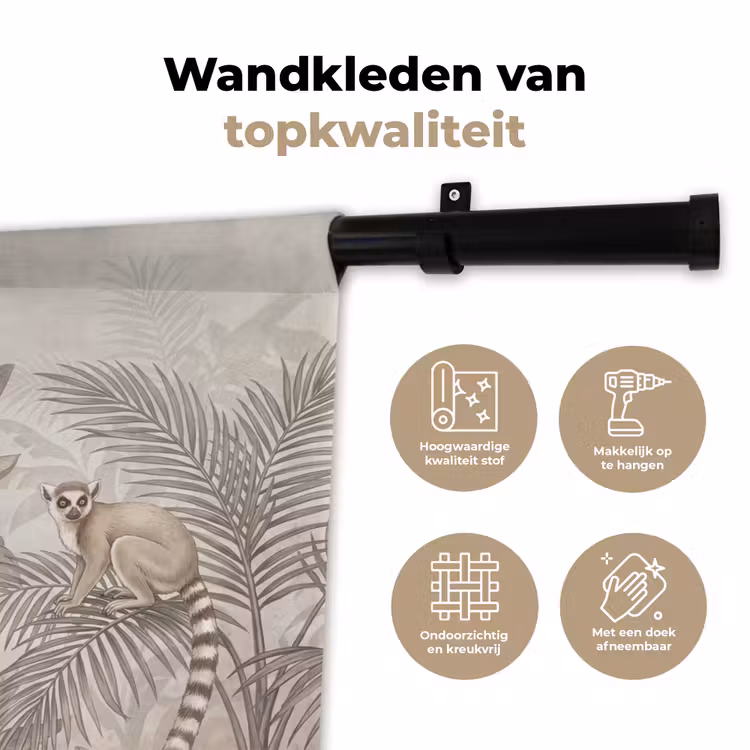 Wandkleed - Natuur - Jungle - Ringstaartmaki - Bruin — 3
