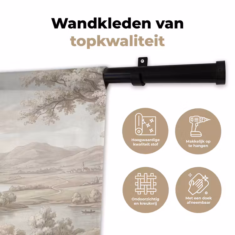 Wandkleed - Rivierlandschap - Bergen - Natuur - Vintage - Beige — 3