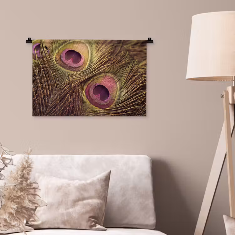 Wandkleed - Pauw - Veren - Paars - Groen — 2