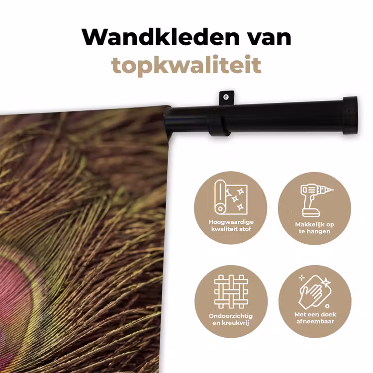 Wandkleed - Pauw - Veren - Paars - Groen — 3
