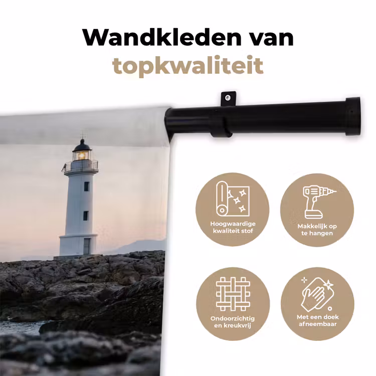 Wandkleed - Rotsen - Vuurtoren - Wit — 3