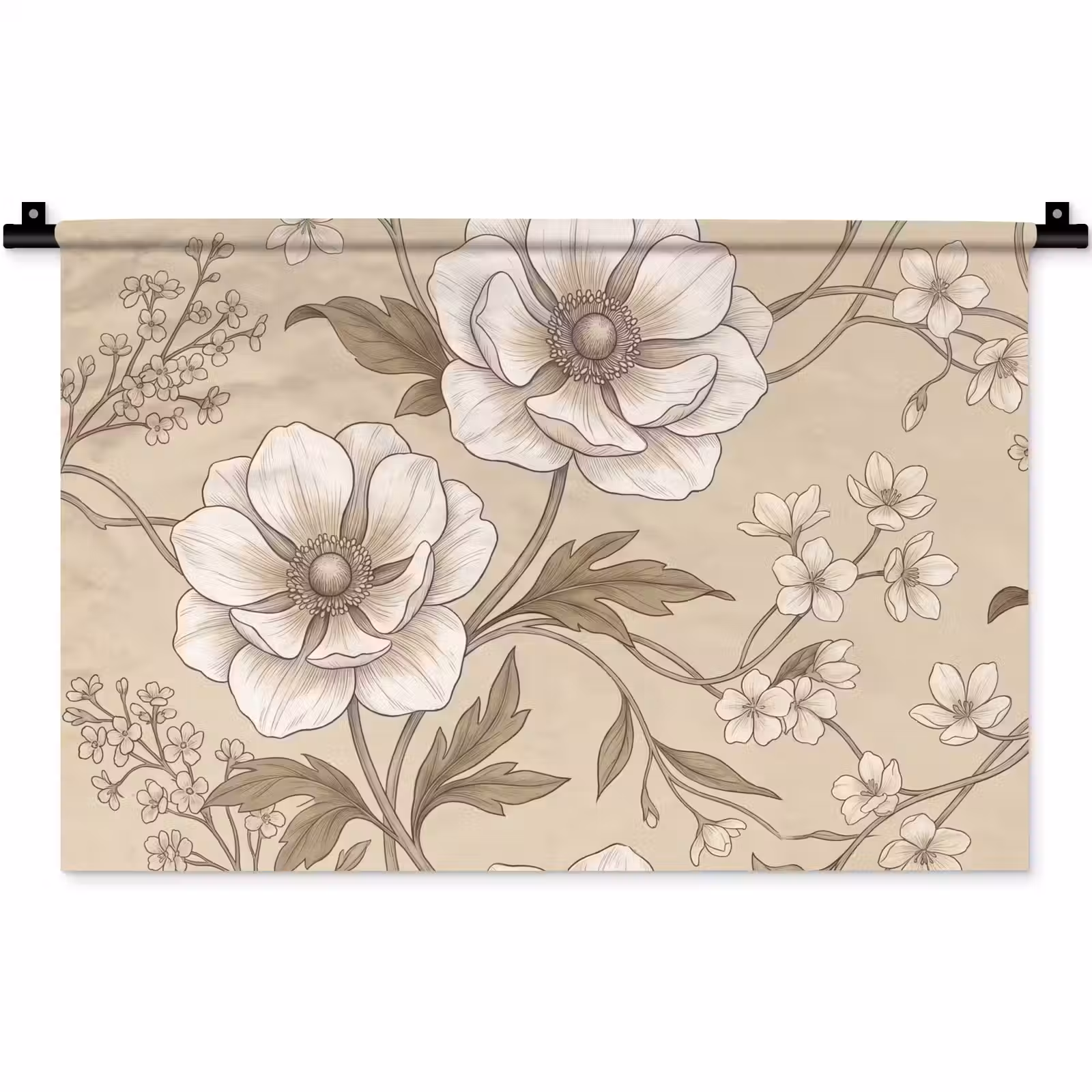 Wandkleed - Bloemen - Patroon - Beige — 1