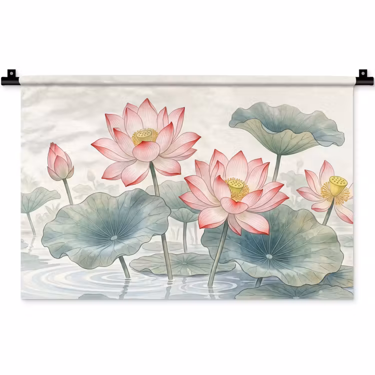 Wandkleed - Aquarel - Lotusbloemen - Kleurrijk — 1
