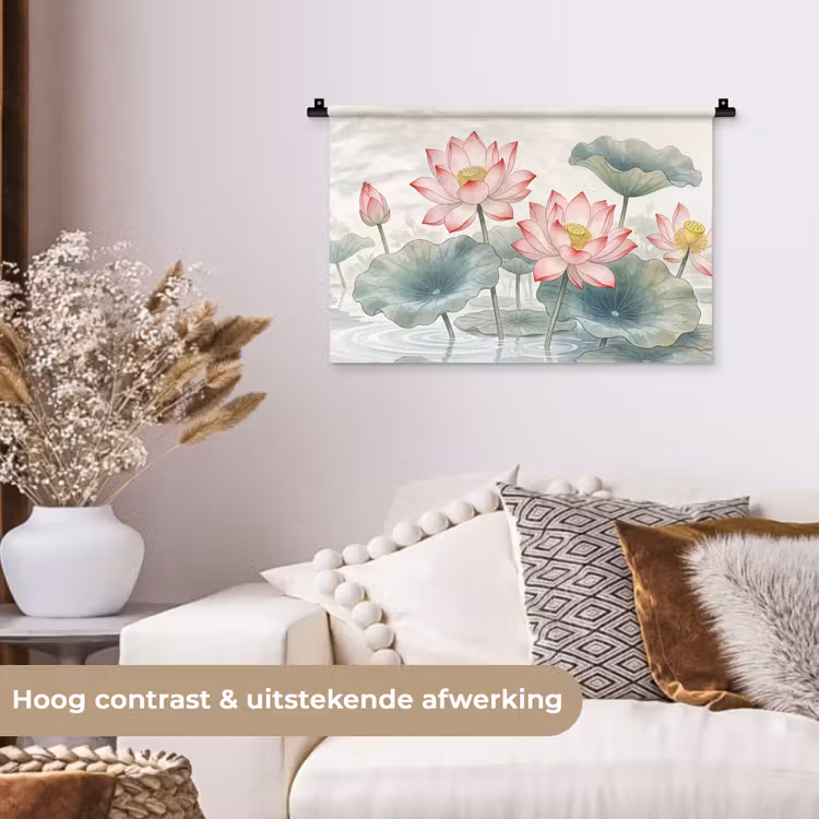 Wandkleed - Aquarel - Lotusbloemen - Kleurrijk — 4