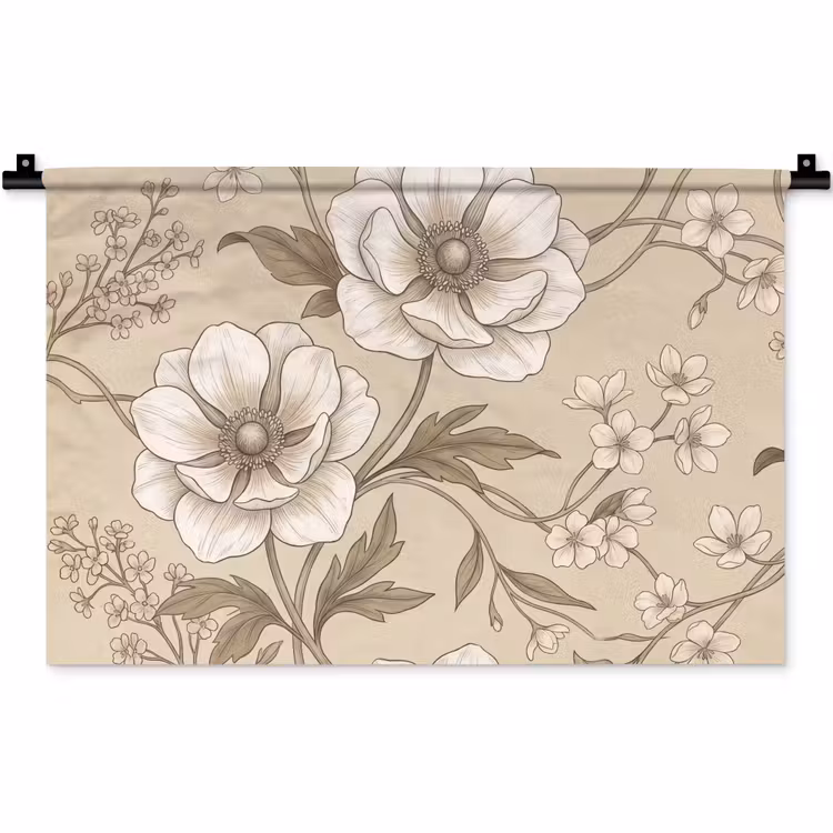 Wandkleed - Bloemen - Patroon - Beige — 1