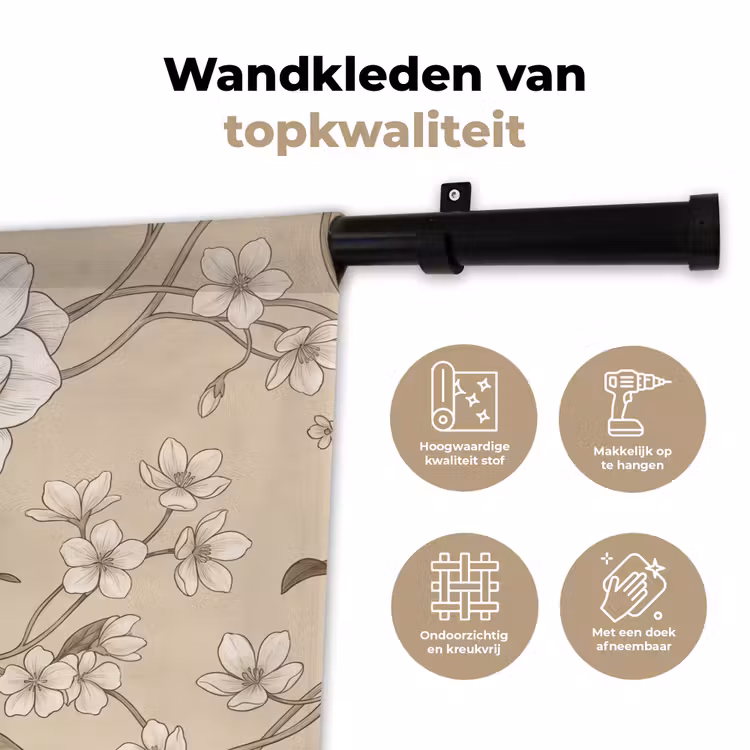 Wandkleed - Bloemen - Patroon - Beige — 3