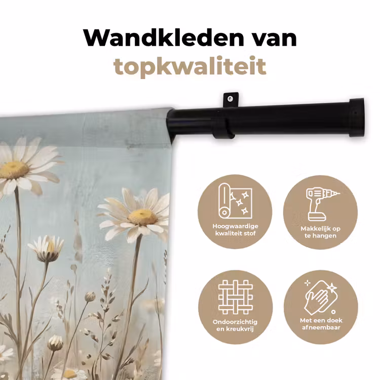Wandkleed - Madelief - Illustratie - Wit — 3