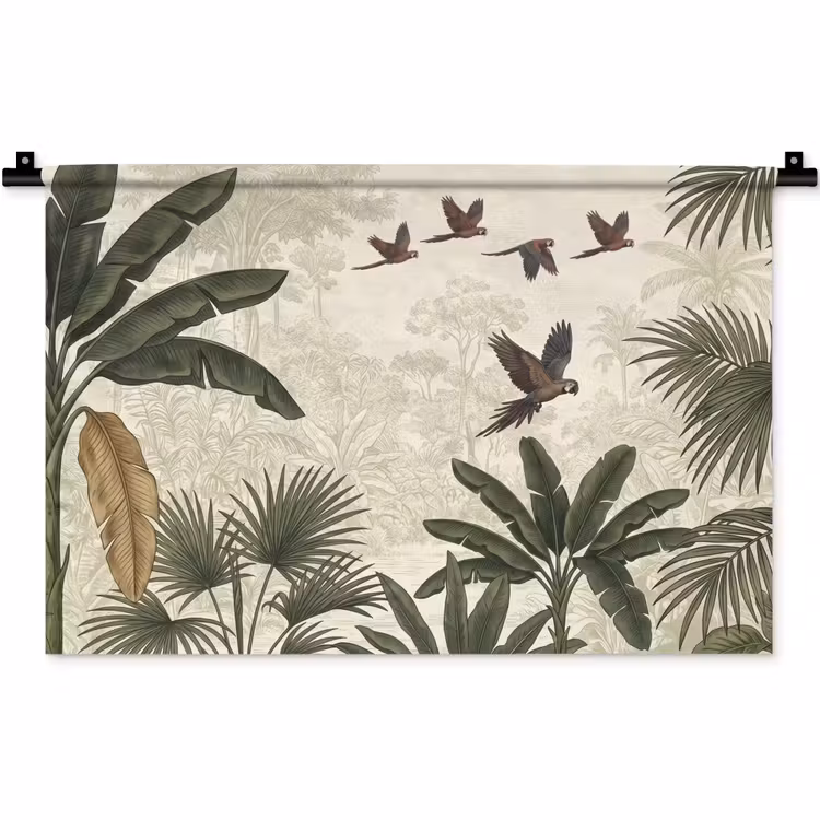 Wandkleed - Papagaaien - Jungle - Tropisch - Green — 1