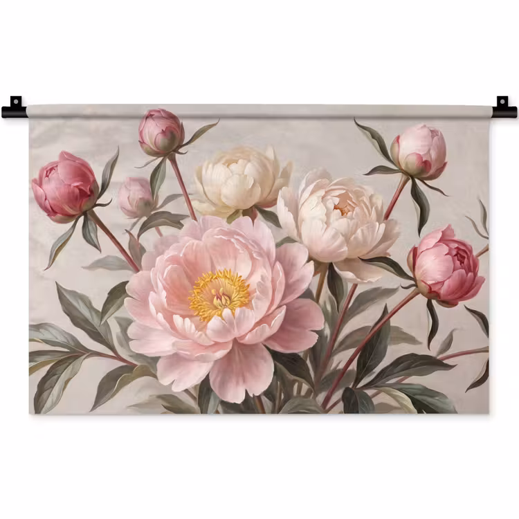 Wandkleed - Pioenrozen - Boeket - Roze — 1