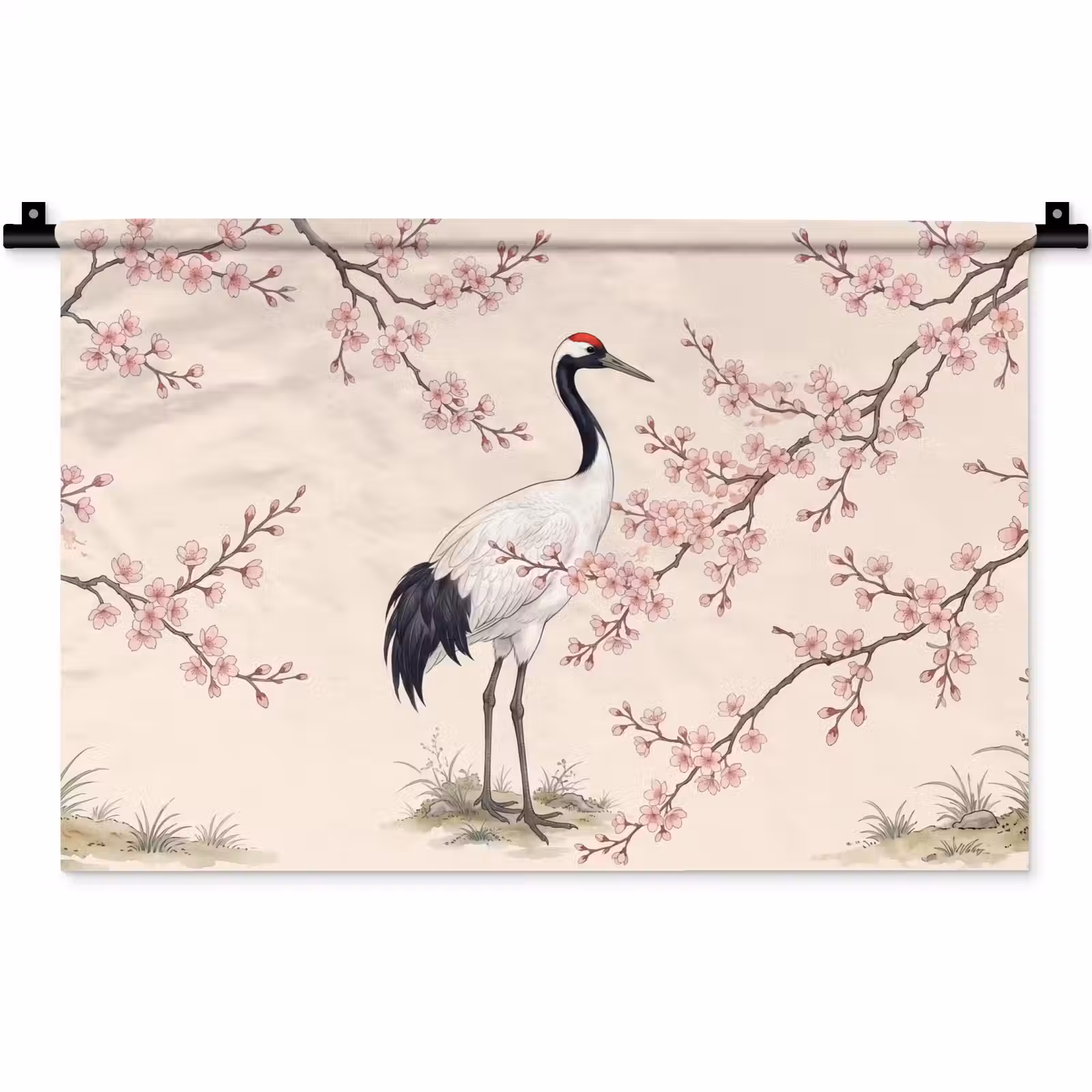 Wandkleed - Aziatisch - Kraanvogel - Beige — 1