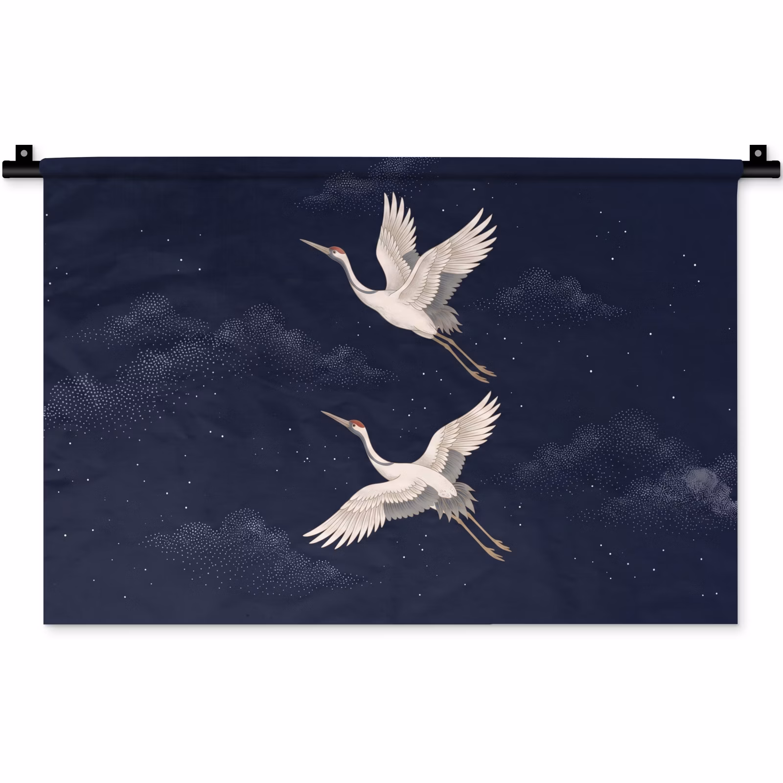 Wandkleed - Kraanvogels - Nachthemel - Blauw — 1