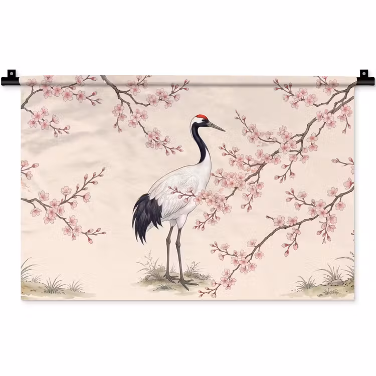Wandkleed - Aziatisch - Kraanvogel - Beige — 1