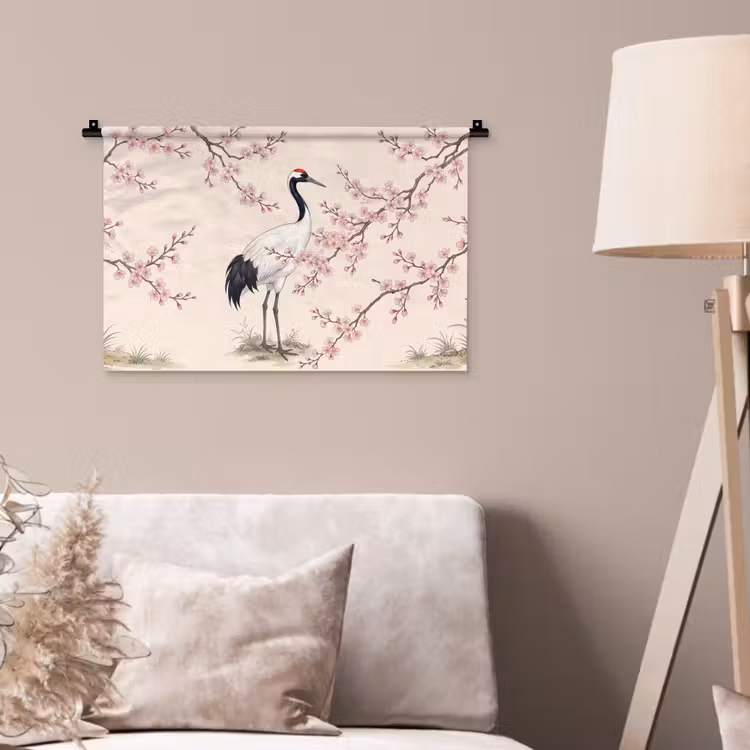 Wandkleed - Aziatisch - Kraanvogel - Beige — 2