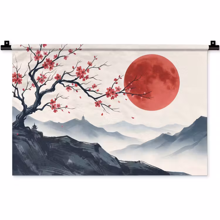 Wandkleed - Kersenbloesem - Oosters - Rood — 1