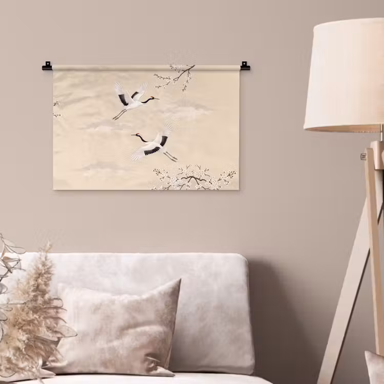 Wandkleed - Kraanvogels - Bloesem - Beige — 2