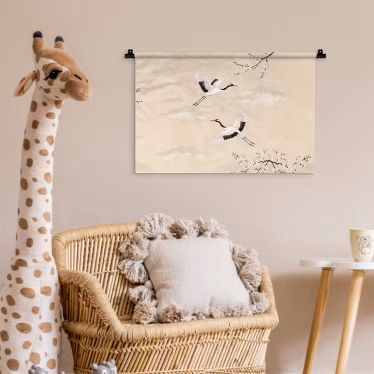 Wandkleed - Kraanvogels - Bloesem - Beige — 5