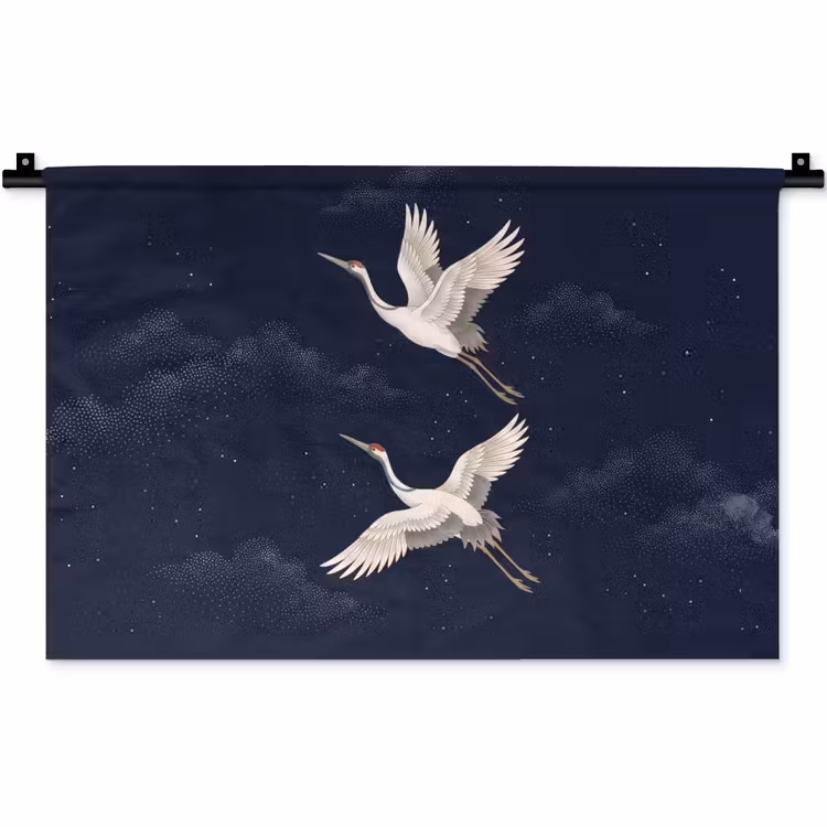 Wandkleed - Kraanvogels - Nachthemel - Blauw — 1