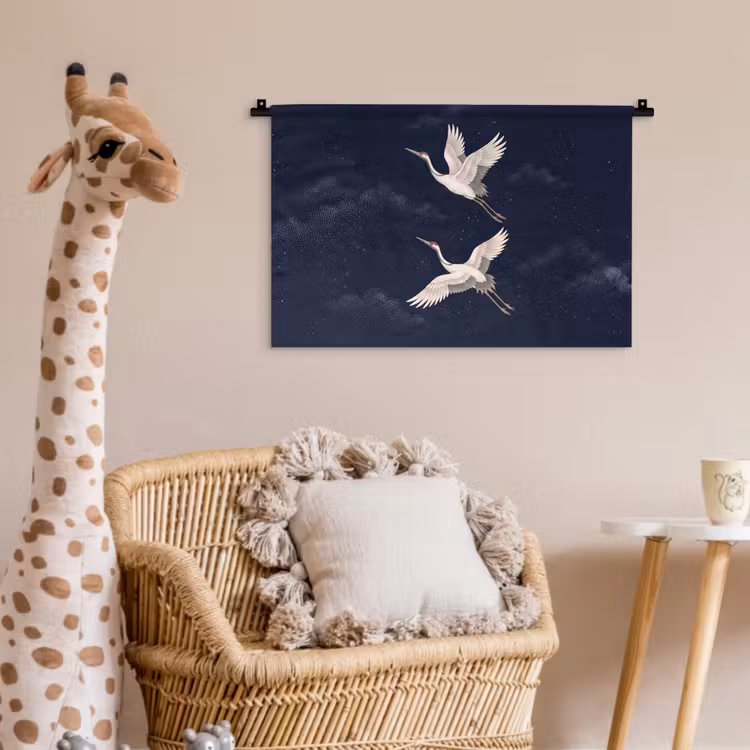 Wandkleed - Kraanvogels - Nachthemel - Blauw — 5