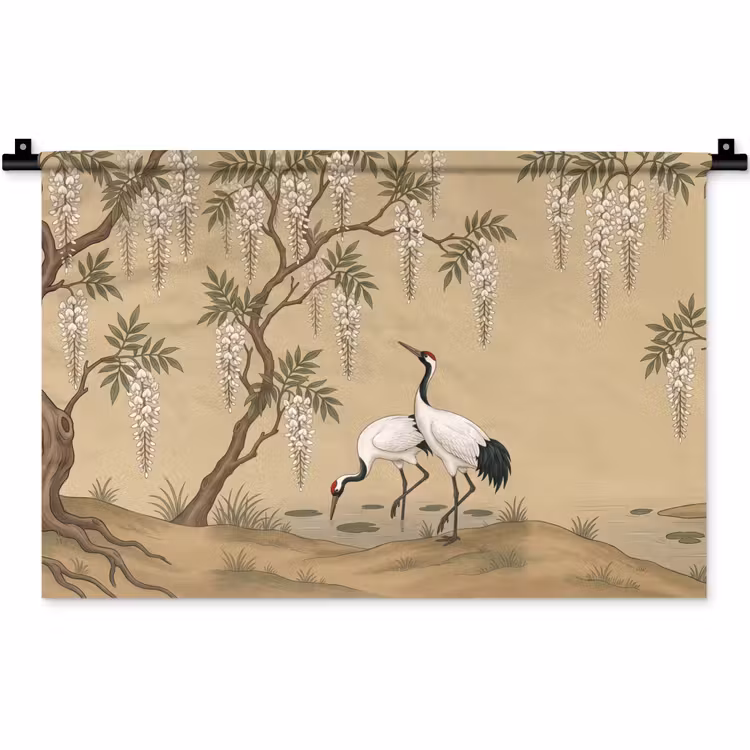 Wandkleed - Kraanvogels - Water - Beige — 1