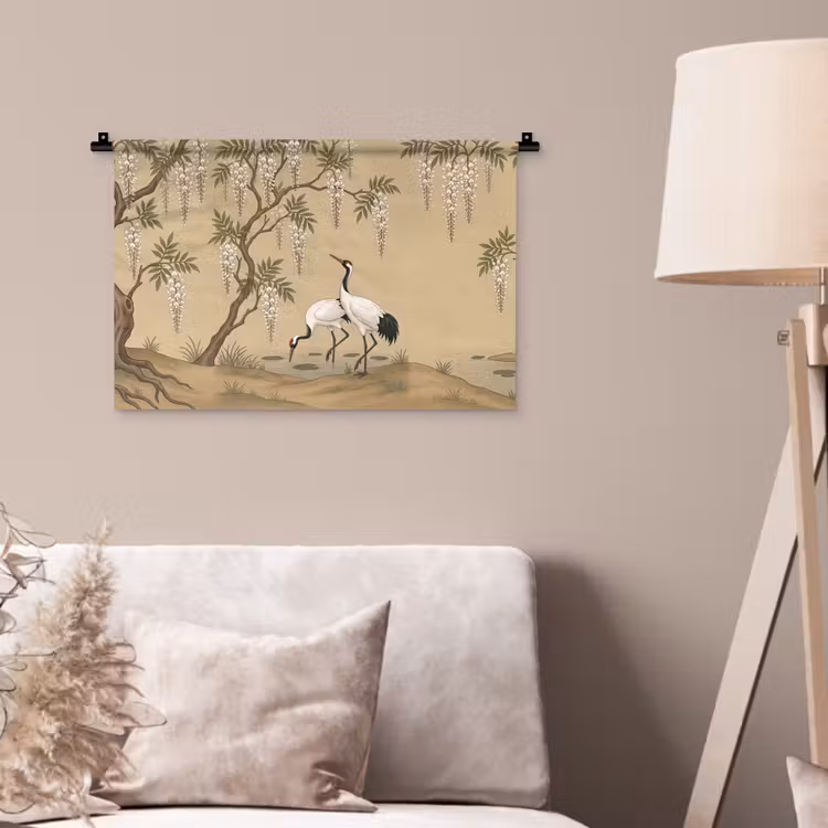 Wandkleed - Kraanvogels - Water - Beige — 2