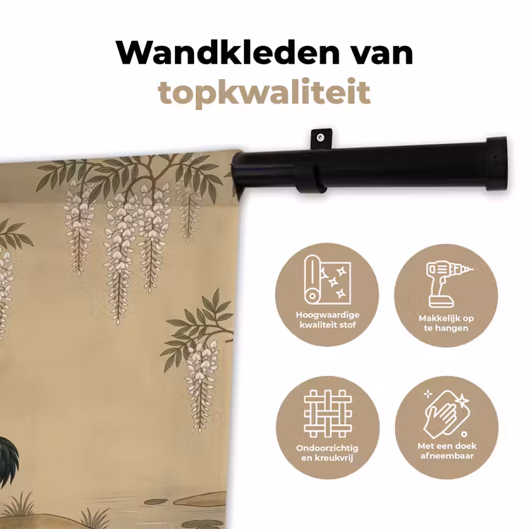 Wandkleed - Kraanvogels - Water - Beige — 3
