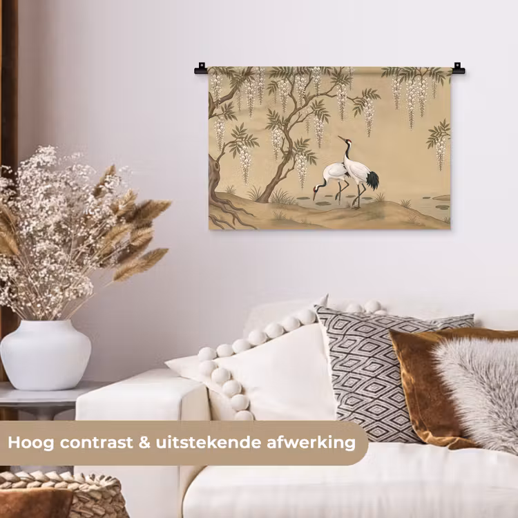 Wandkleed - Kraanvogels - Water - Beige — 4