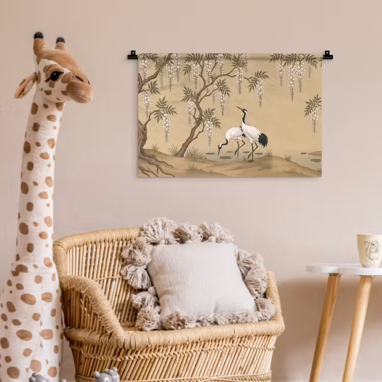 Wandkleed - Kraanvogels - Water - Beige — 5